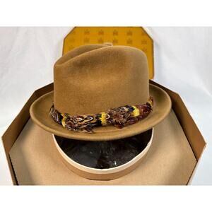 Vintage Dobbs Fifth Avenue Fedora Hat Fur Felt Feather Mens 7-1/8 Cornhill Brown